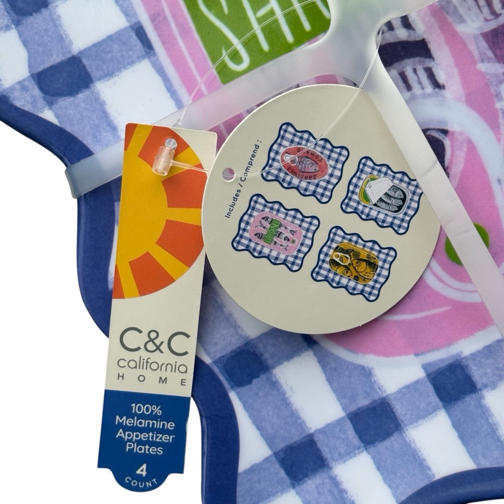 C&C California Viral Trend Set of 4 Sardines Melamine Appetizer Plates - Picture 3 of 7